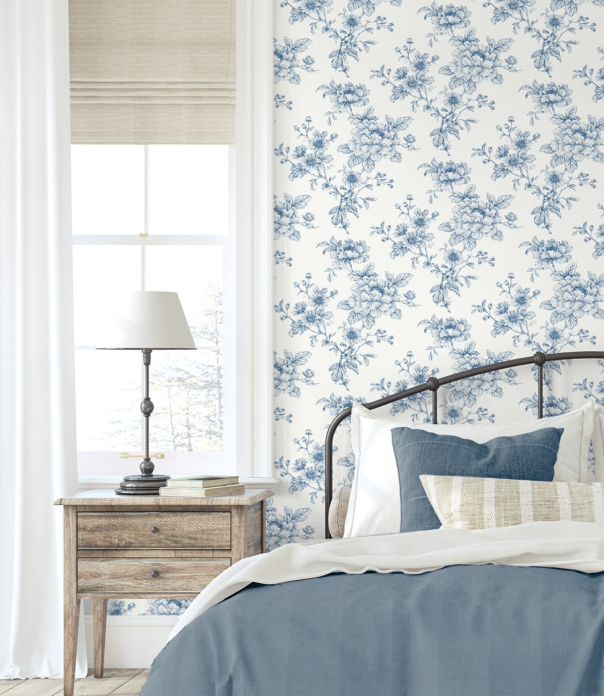 Sketched Floral Peel and Stick Removable Wallpaper