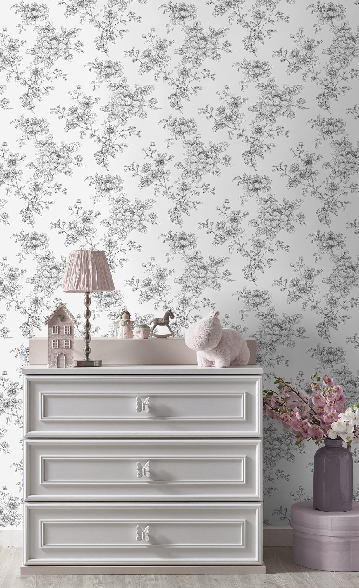Sketched Floral Peel and Stick Removable Wallpaper