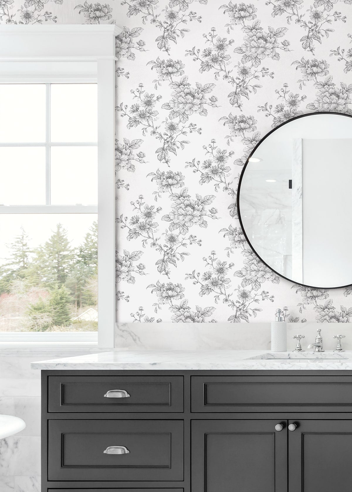 Sketched Floral Peel and Stick Removable Wallpaper