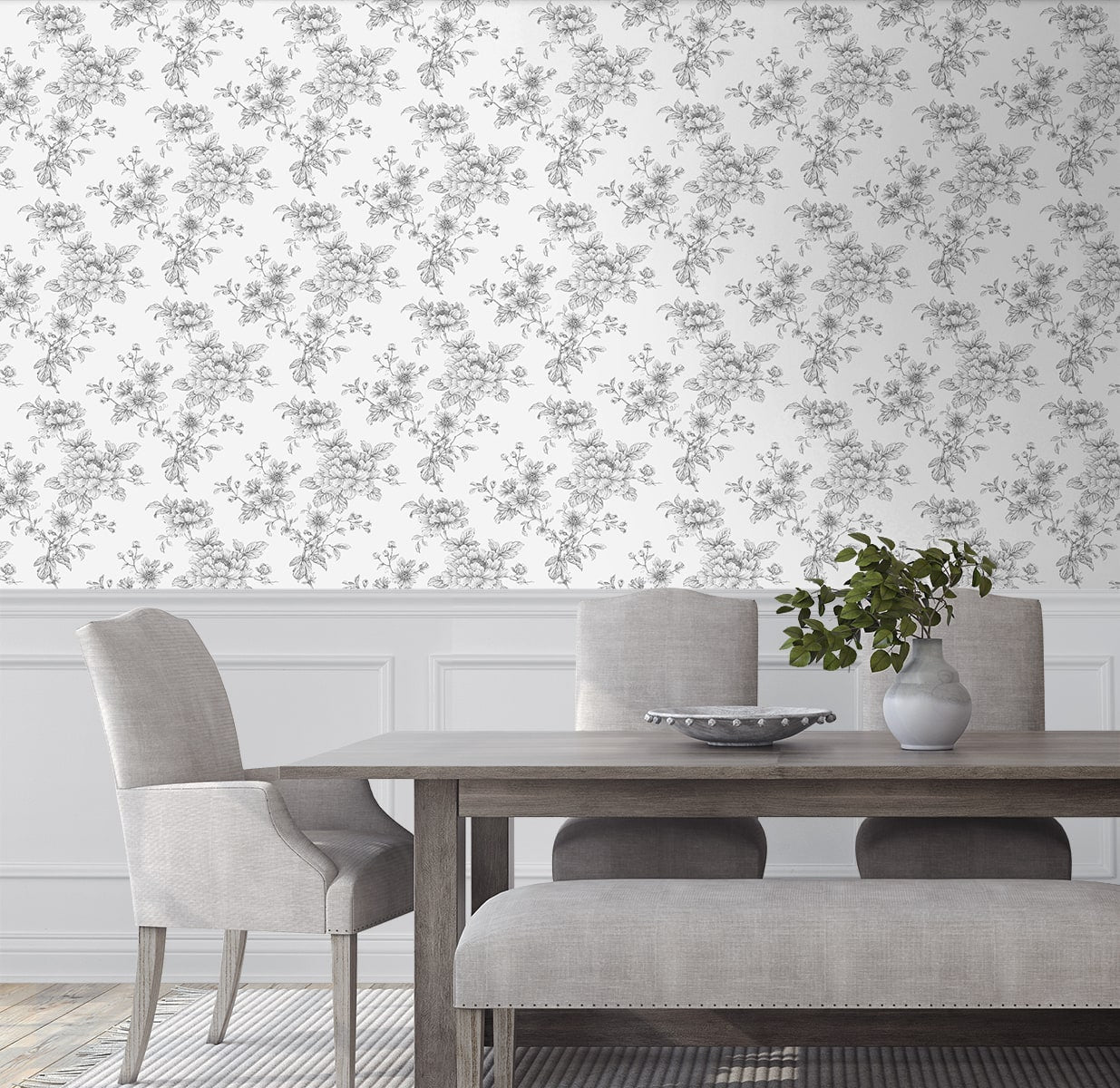 Sketched Floral Peel and Stick Removable Wallpaper