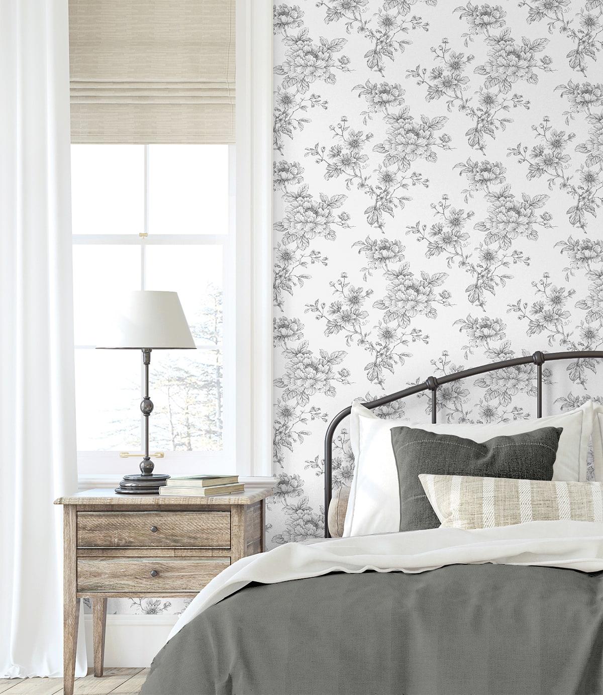 Sketched Floral Peel and Stick Removable Wallpaper