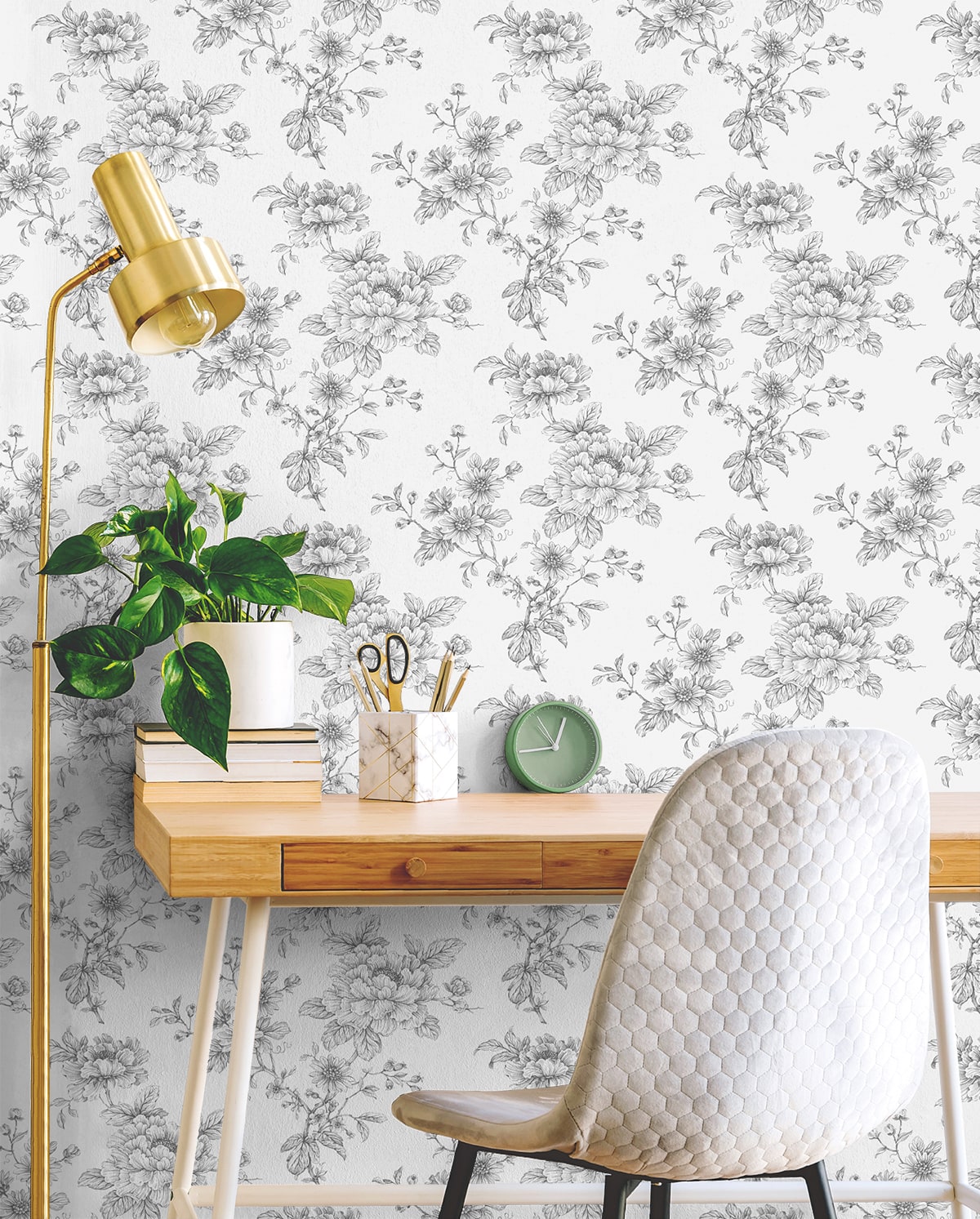Sketched Floral Peel and Stick Removable Wallpaper
