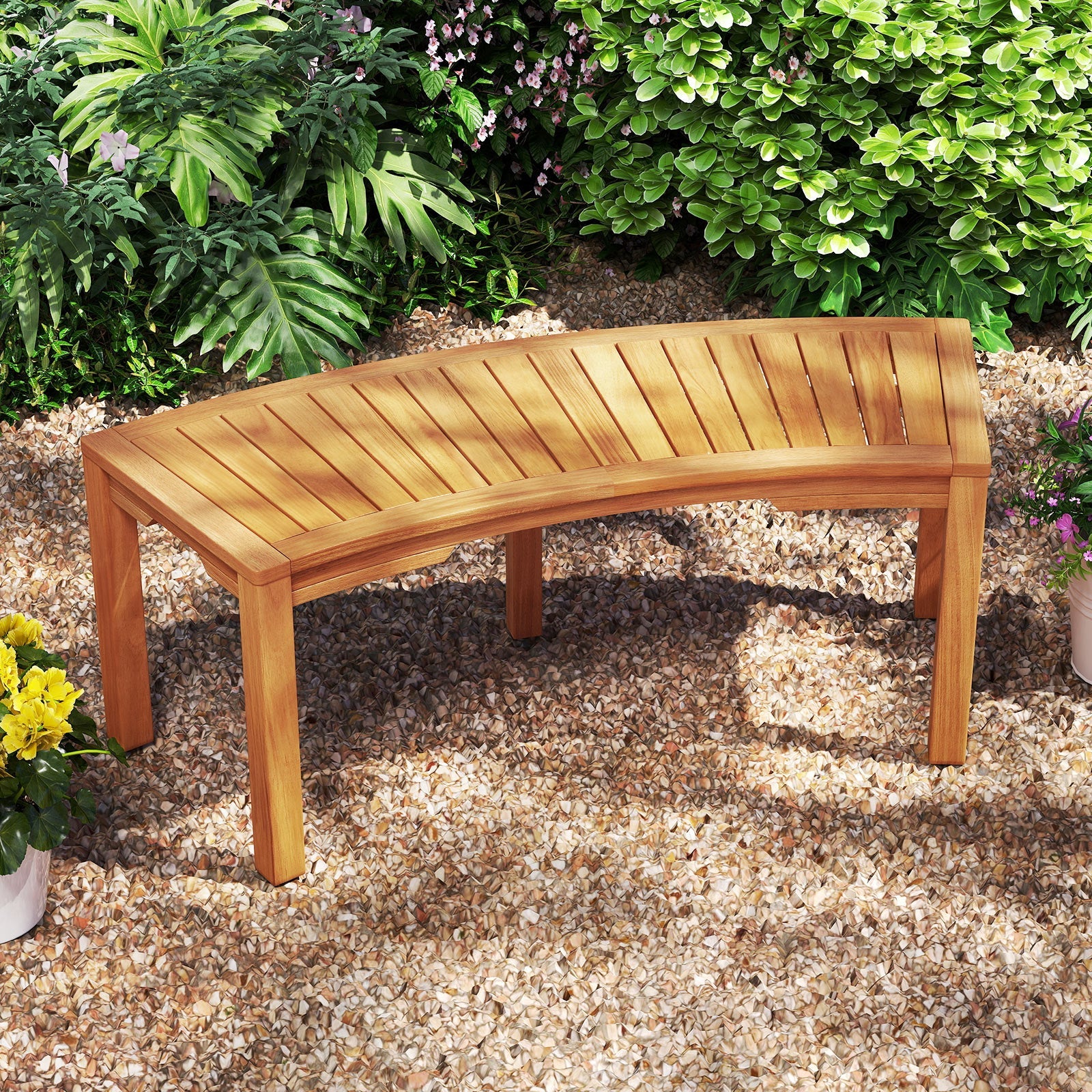 Set of 7 Outdoor Curved Garden Bench, 2-Person
