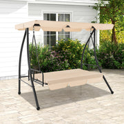 2-Seat Outdoor Convertible Swing Chair with Flat Bed - Beige