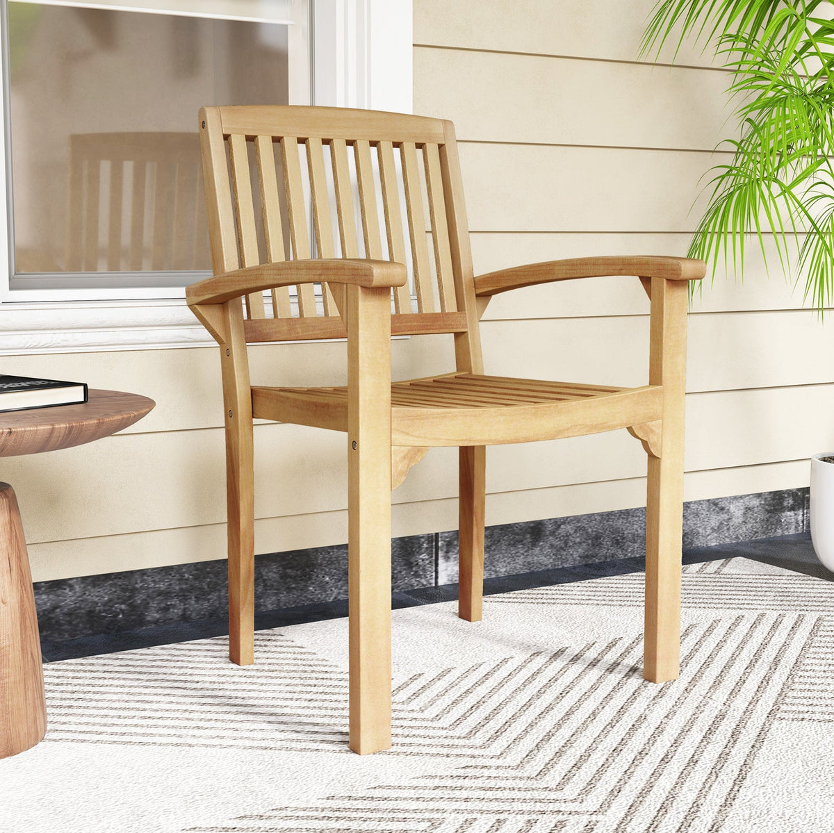 Outdoor Patio Chair with Slatted Seat and Curved Seat