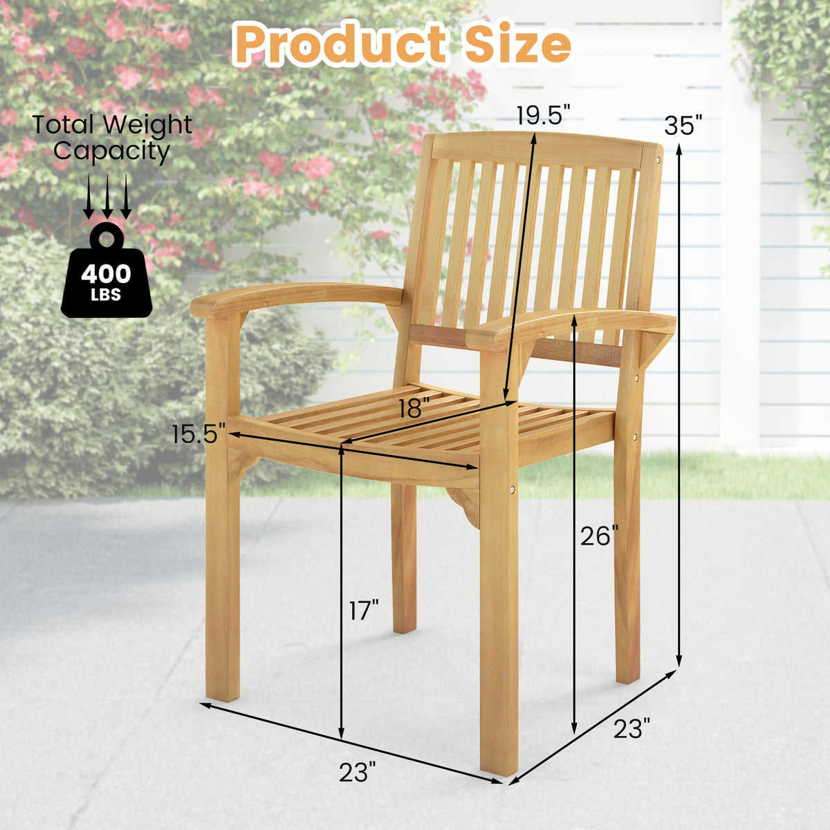 Outdoor Patio Chair with Slatted Seat and Curved Seat