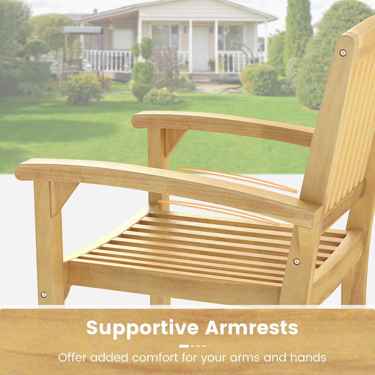 Outdoor Patio Chair with Slatted Seat and Curved Seat