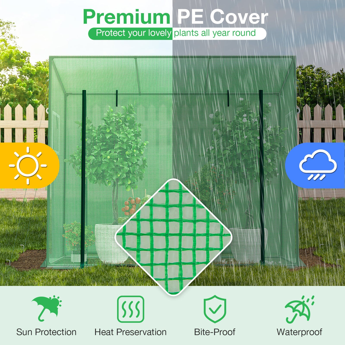 Outdoor Portable Walk-in Greenhouse with Roll-up Zipper Door