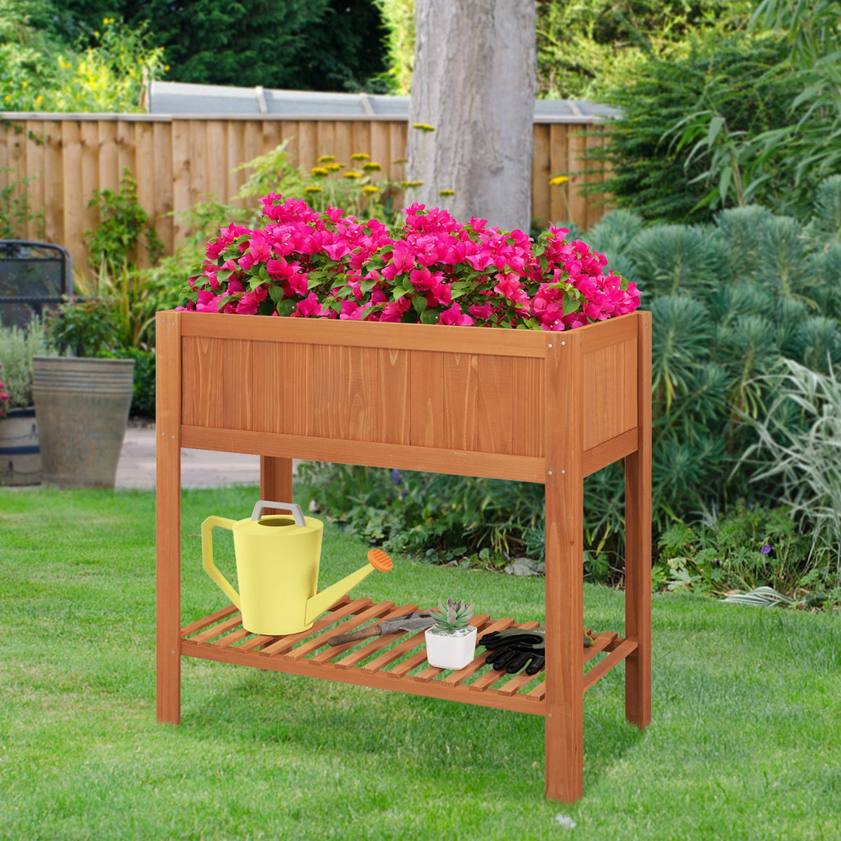 Outdoor Raised Garden Bed Fir Wood Planter Box -Brown
