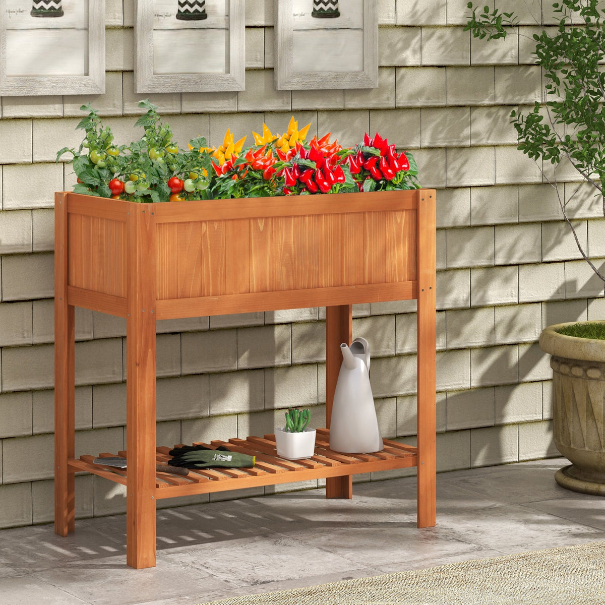 Outdoor Raised Garden Bed Fir Wood Planter Box -Brown