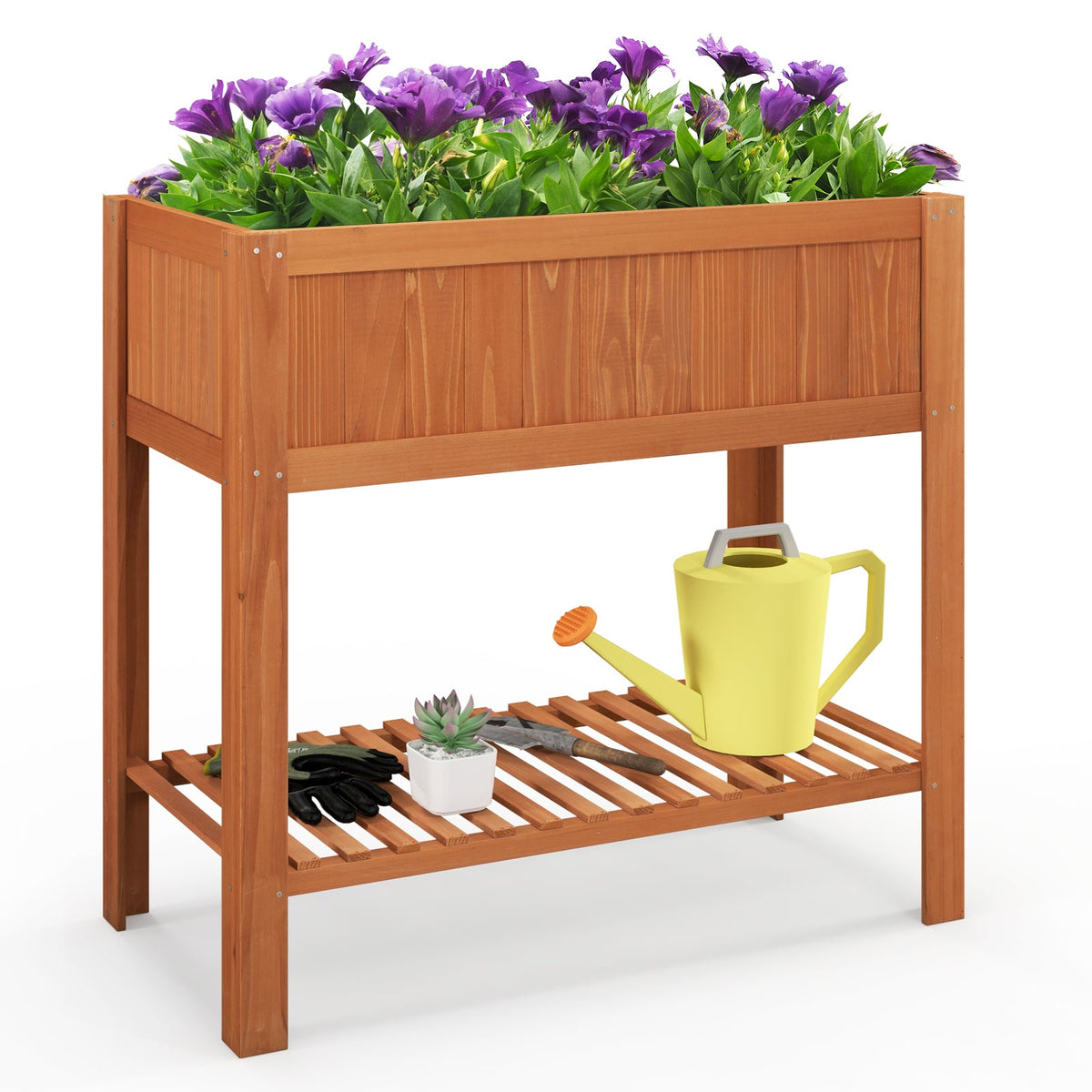 Outdoor Raised Garden Bed Fir Wood Planter Box -Brown