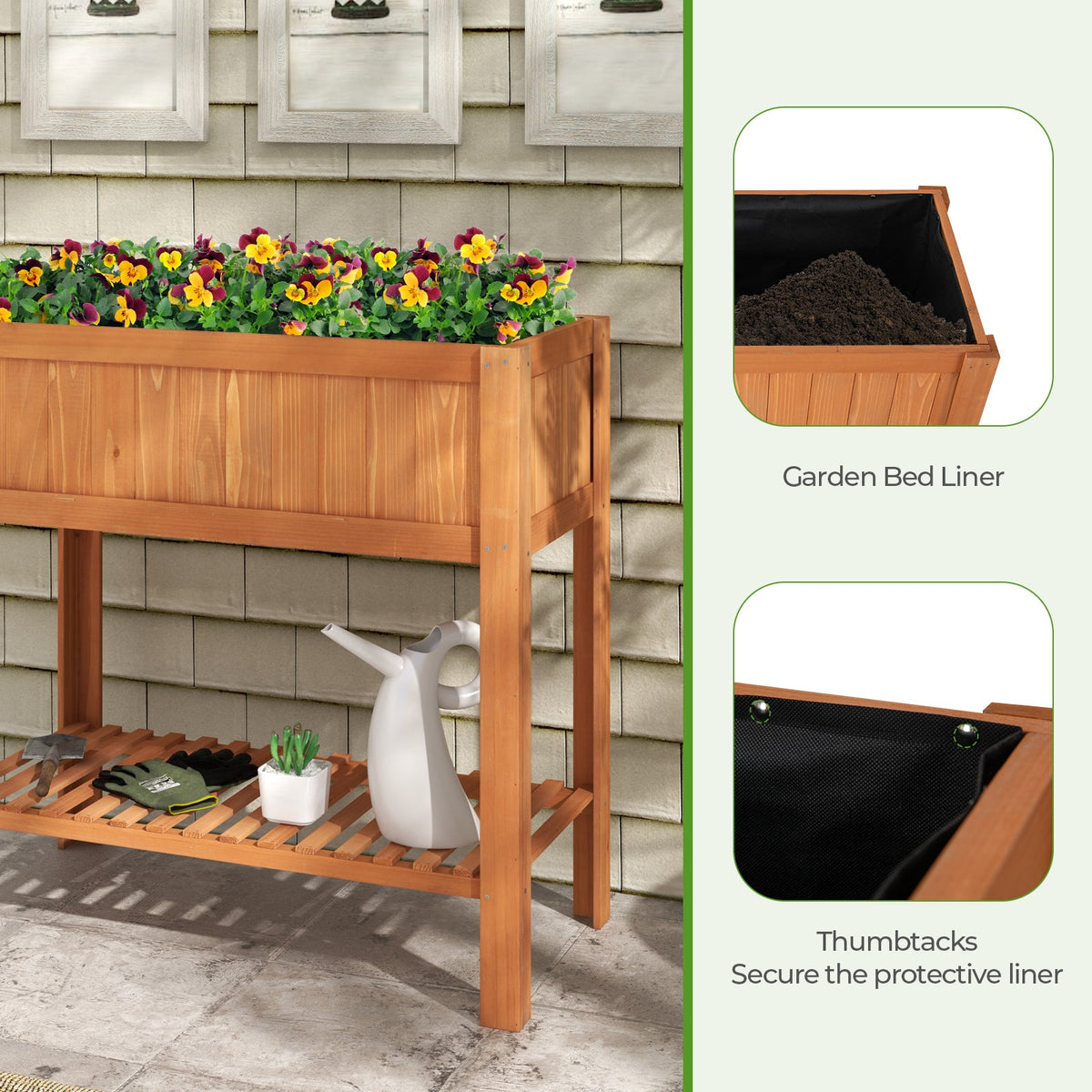Outdoor Raised Garden Bed Fir Wood Planter Box -Brown