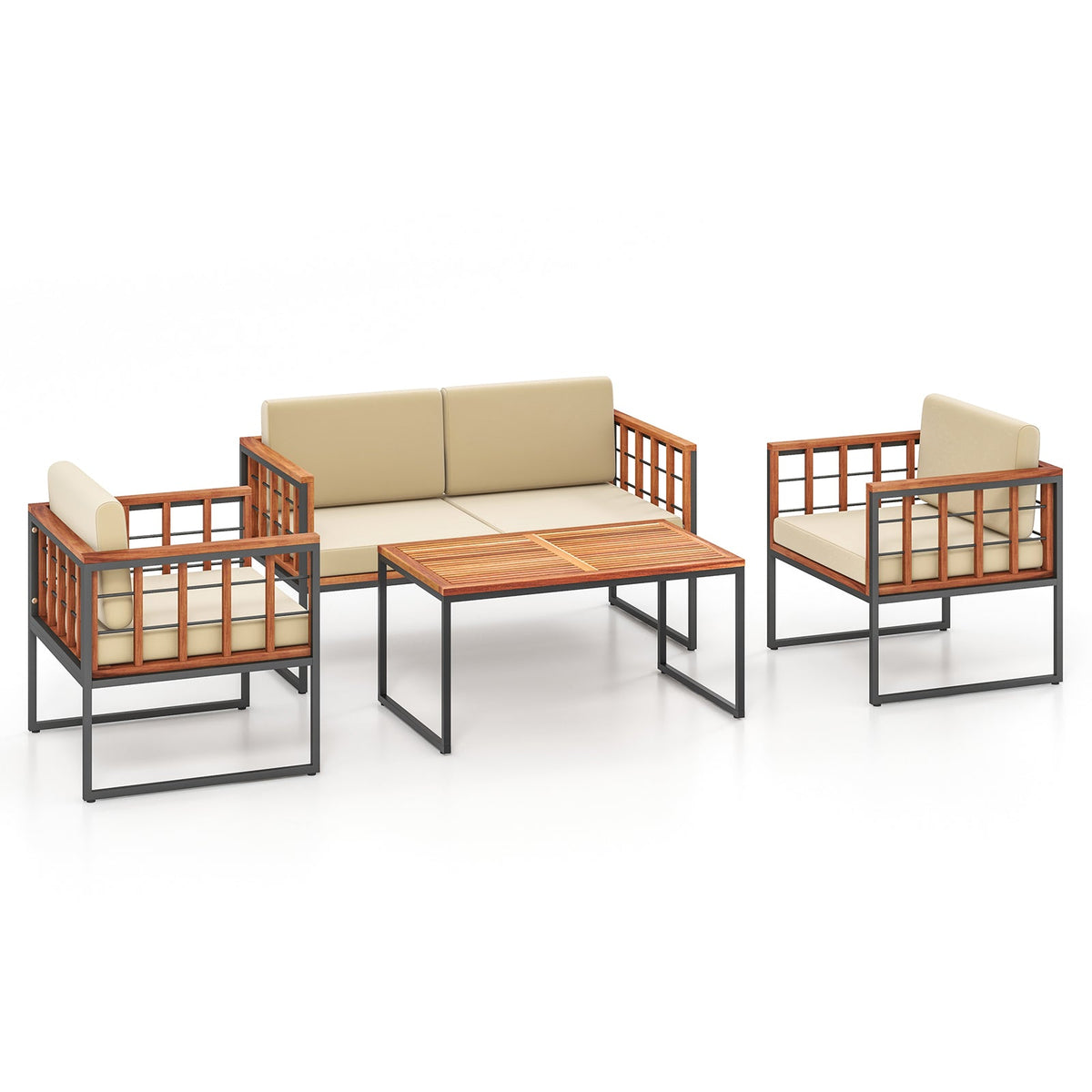 4 Pieces Acacia Wood Outdoor Sofa Set