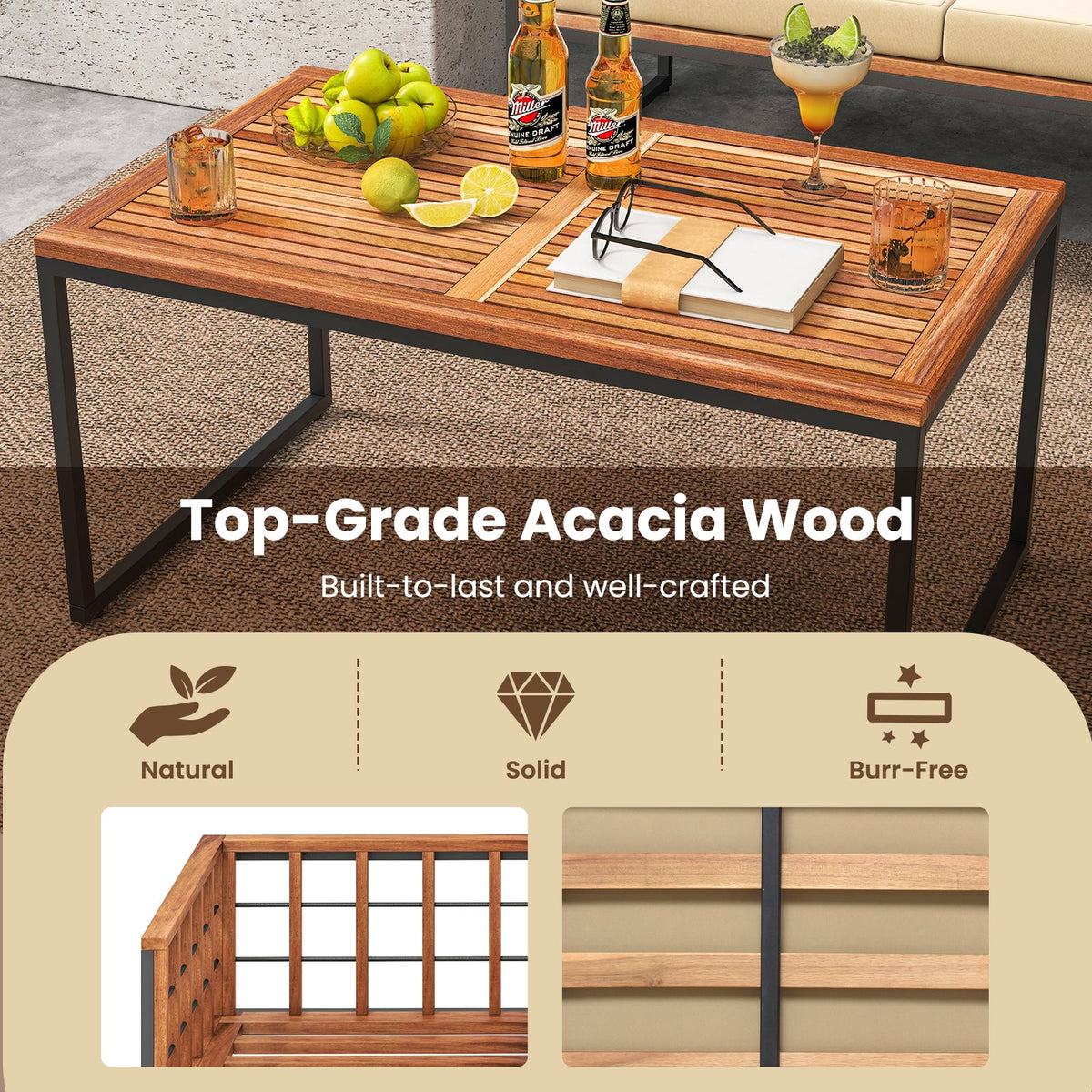 4 Pieces Acacia Wood Outdoor Sofa Set