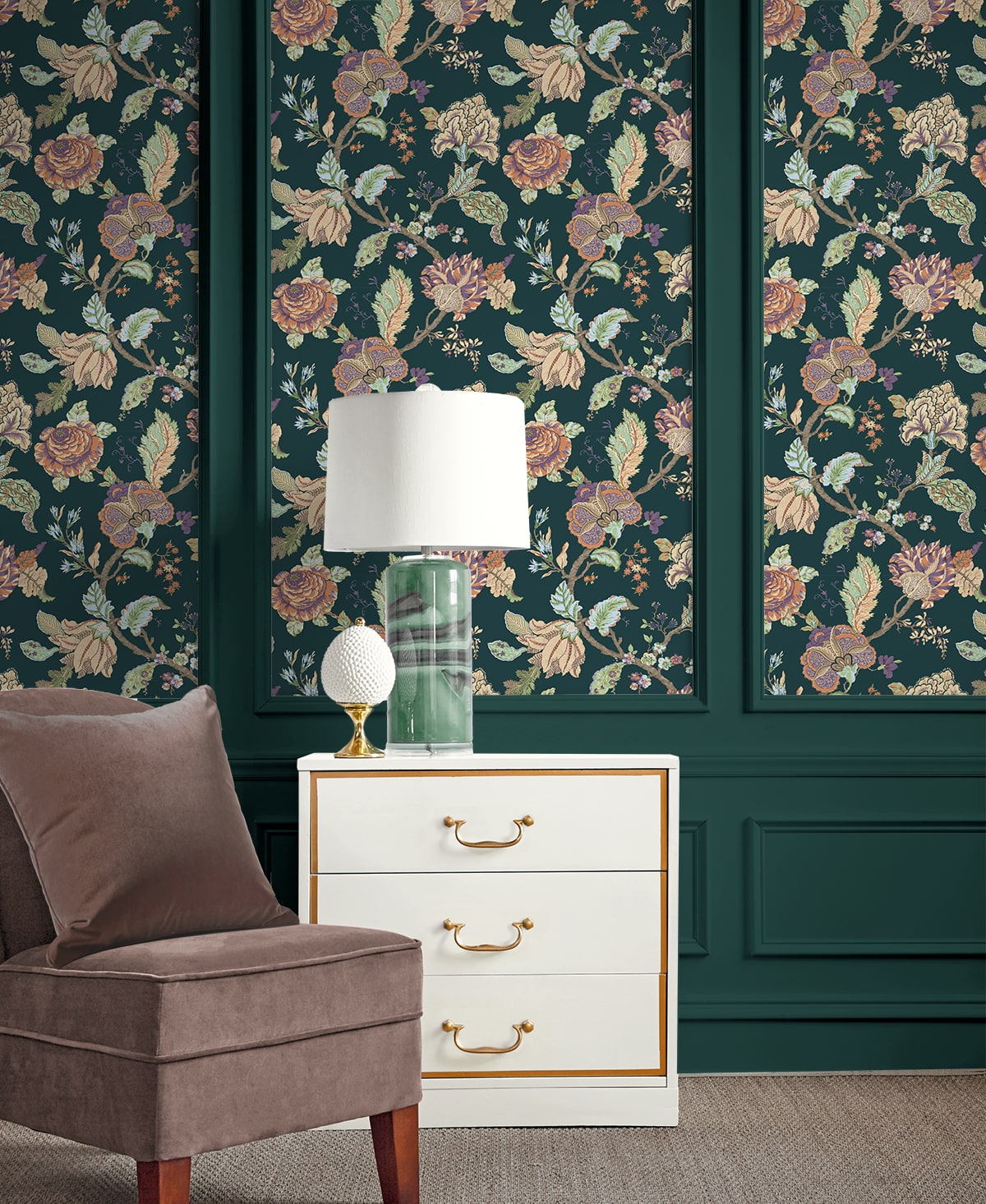 Lana Jacobean Floral Prepasted Wallpaper