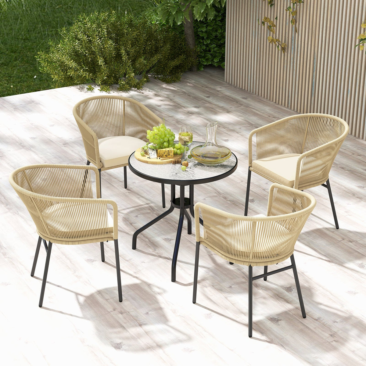 Patio Chairs Set of 4 with Curved Backrest and Seat Cushion