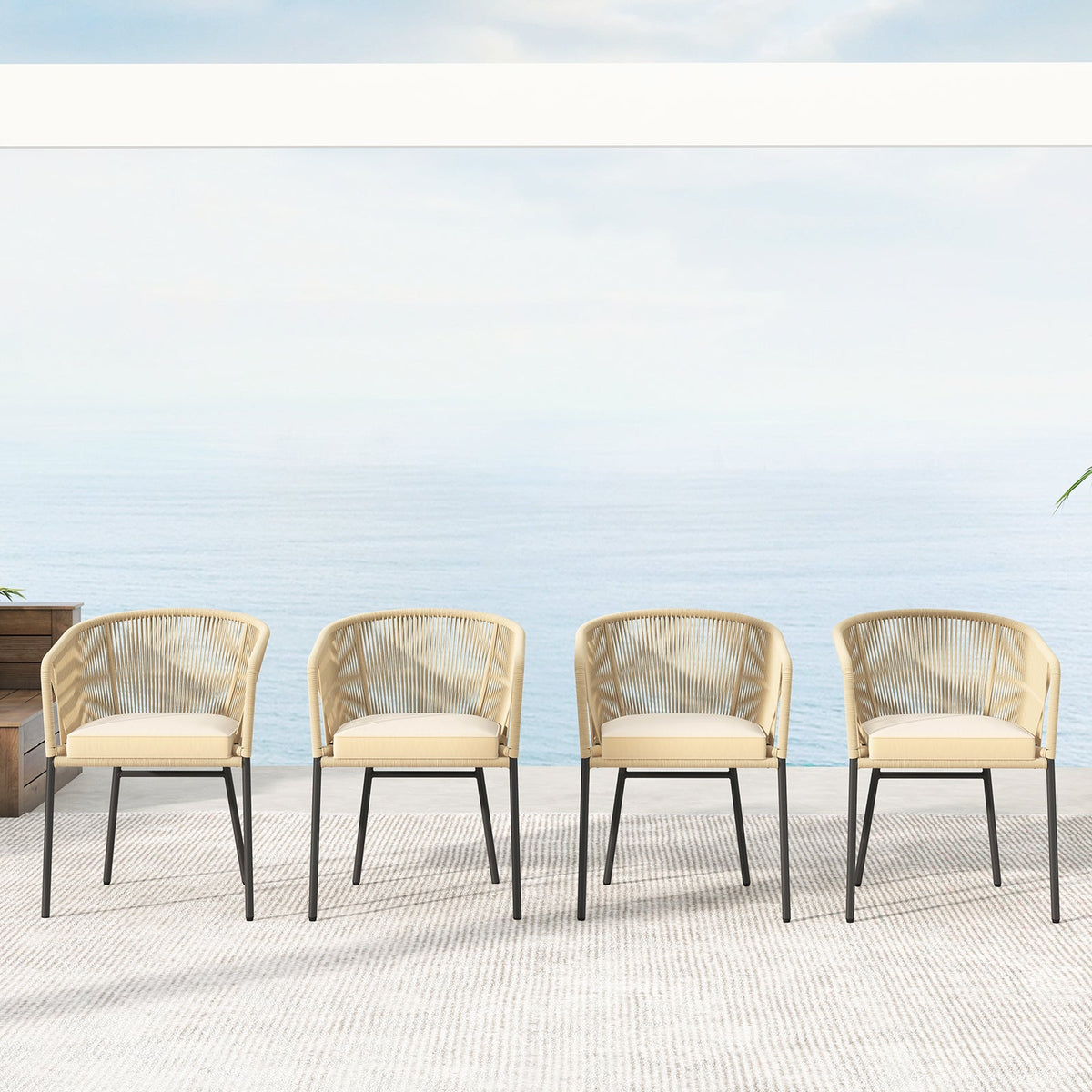 Patio Chairs Set of 4 with Curved Backrest and Seat Cushion
