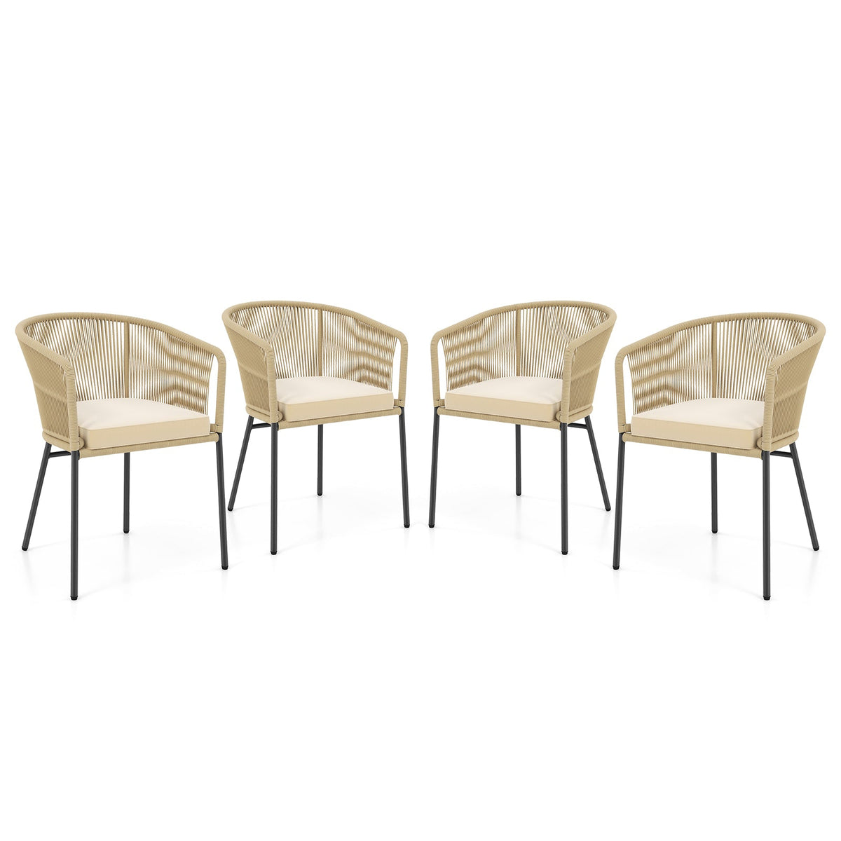 Patio Chairs Set of 4 with Curved Backrest and Seat Cushion