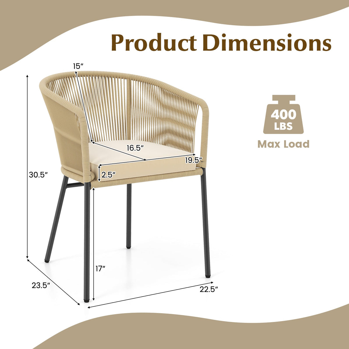 Patio Chairs Set of 4 with Curved Backrest and Seat Cushion