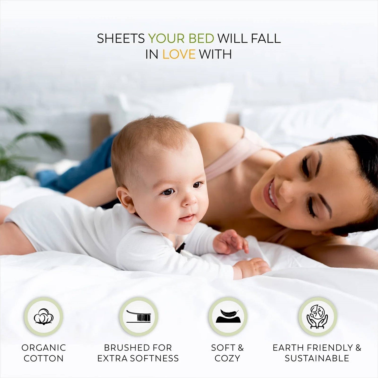 Queen Size, White, Organic Cotton Sheet Set