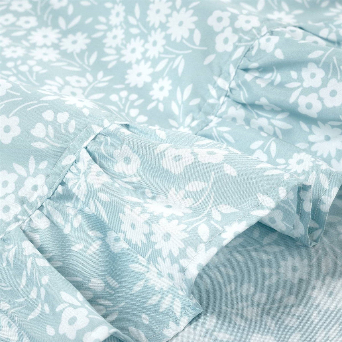 Queen Size, Polyester, Blue Ruffle Floral 6 Piece Sheet Set