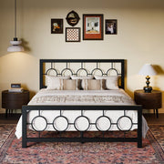 Queen Black Metal Platform Bed Frame with Circle Medallion Headboard