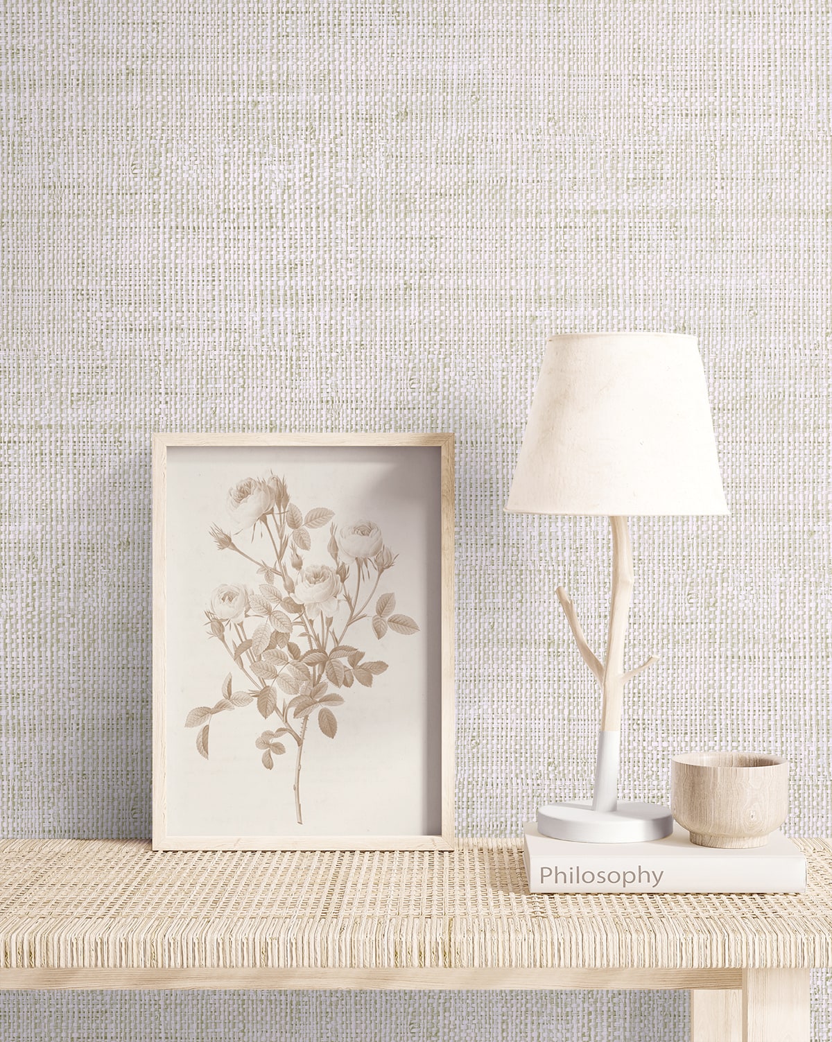 Raffia Wild Bind Faux Weave Embossed Vinyl Unpasted Wallpaper