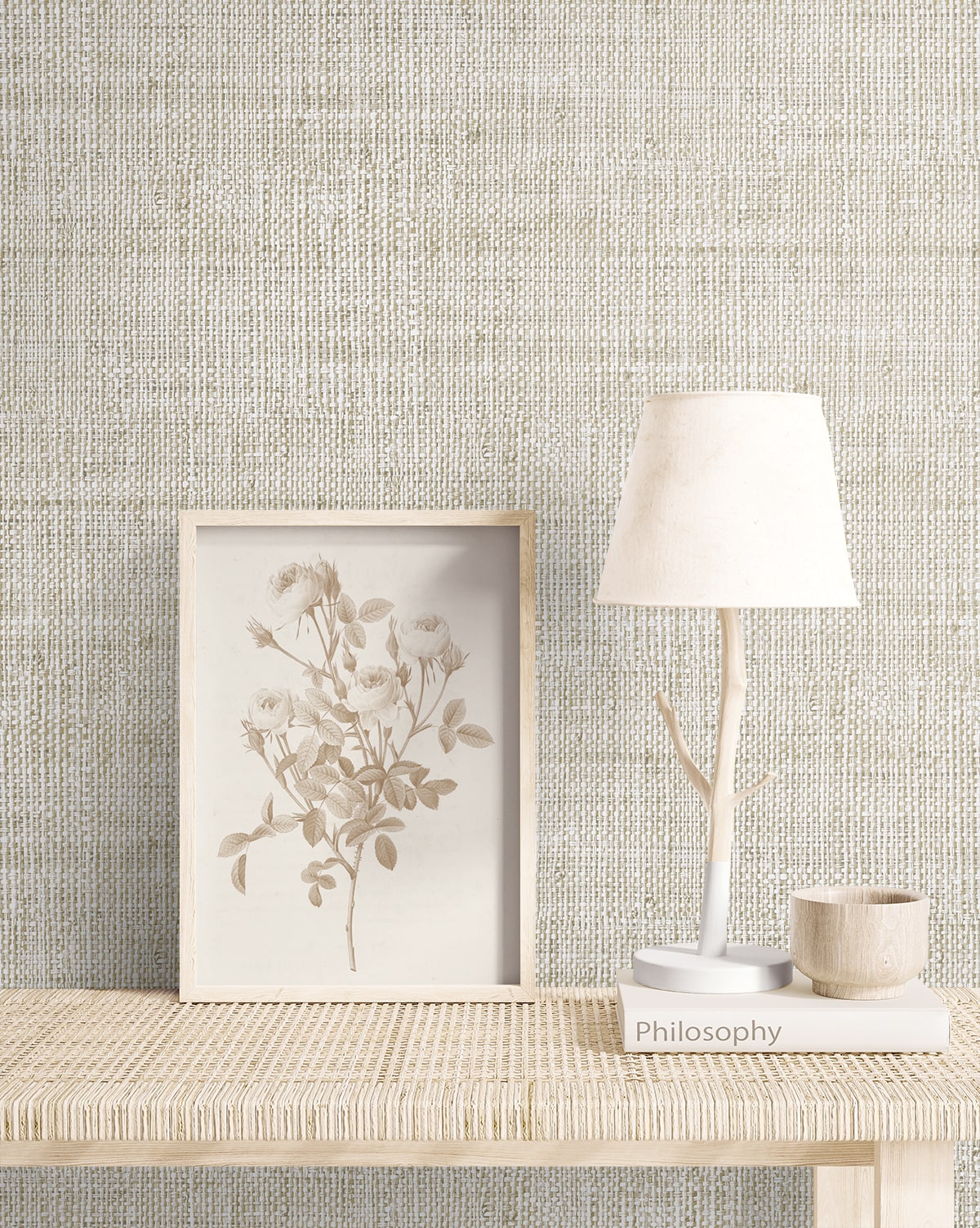 Raffia Wild Bind Faux Weave Embossed Vinyl Unpasted Wallpaper
