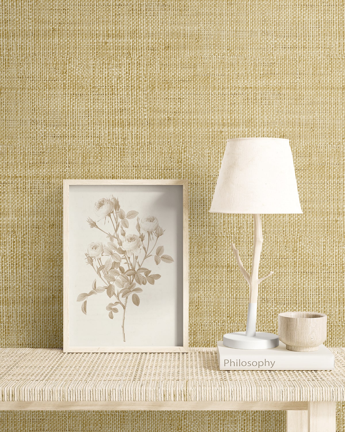 Raffia Wild Bind Faux Weave Embossed Vinyl Unpasted Wallpaper