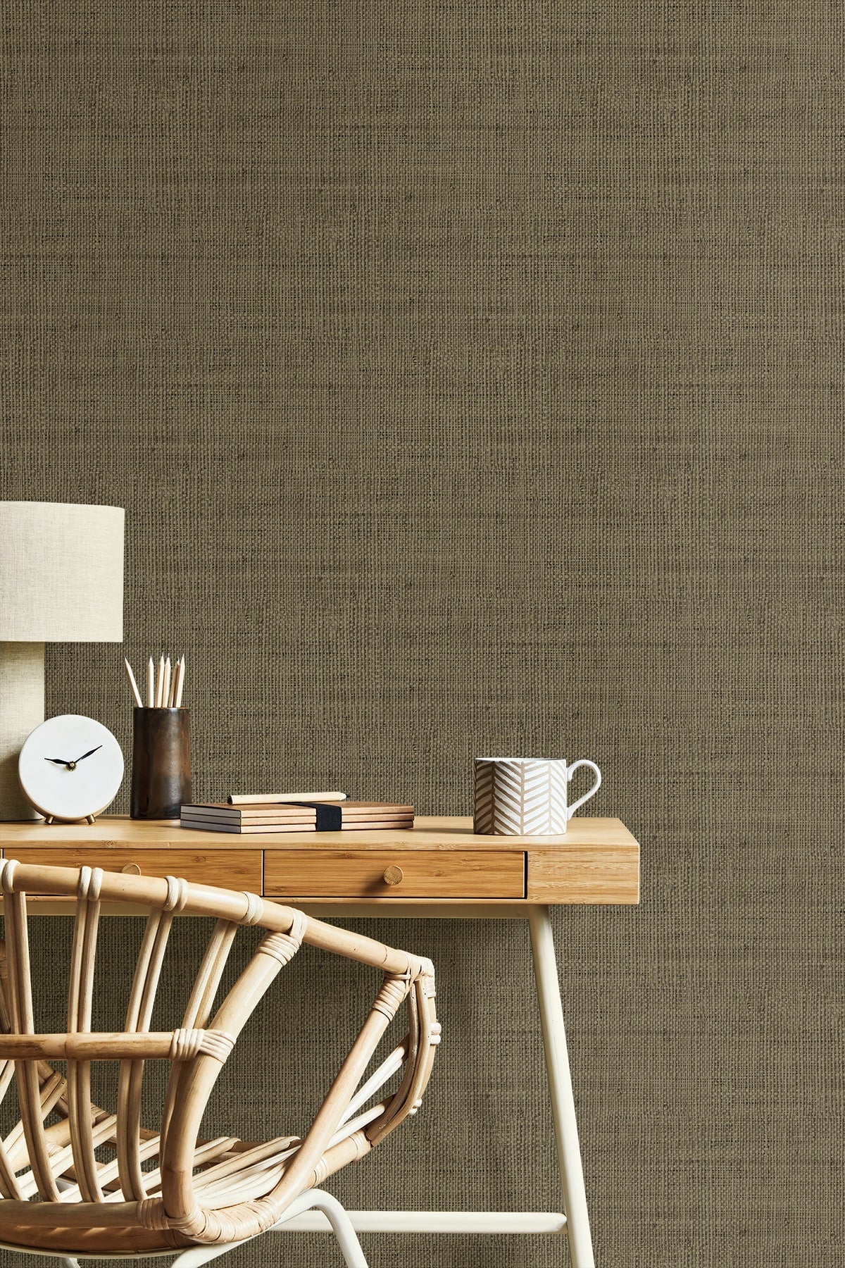 Raffia Wild Bind Faux Weave Embossed Vinyl Unpasted Wallpaper