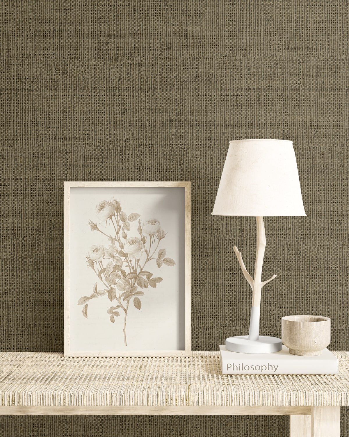 Raffia Wild Bind Faux Weave Embossed Vinyl Unpasted Wallpaper