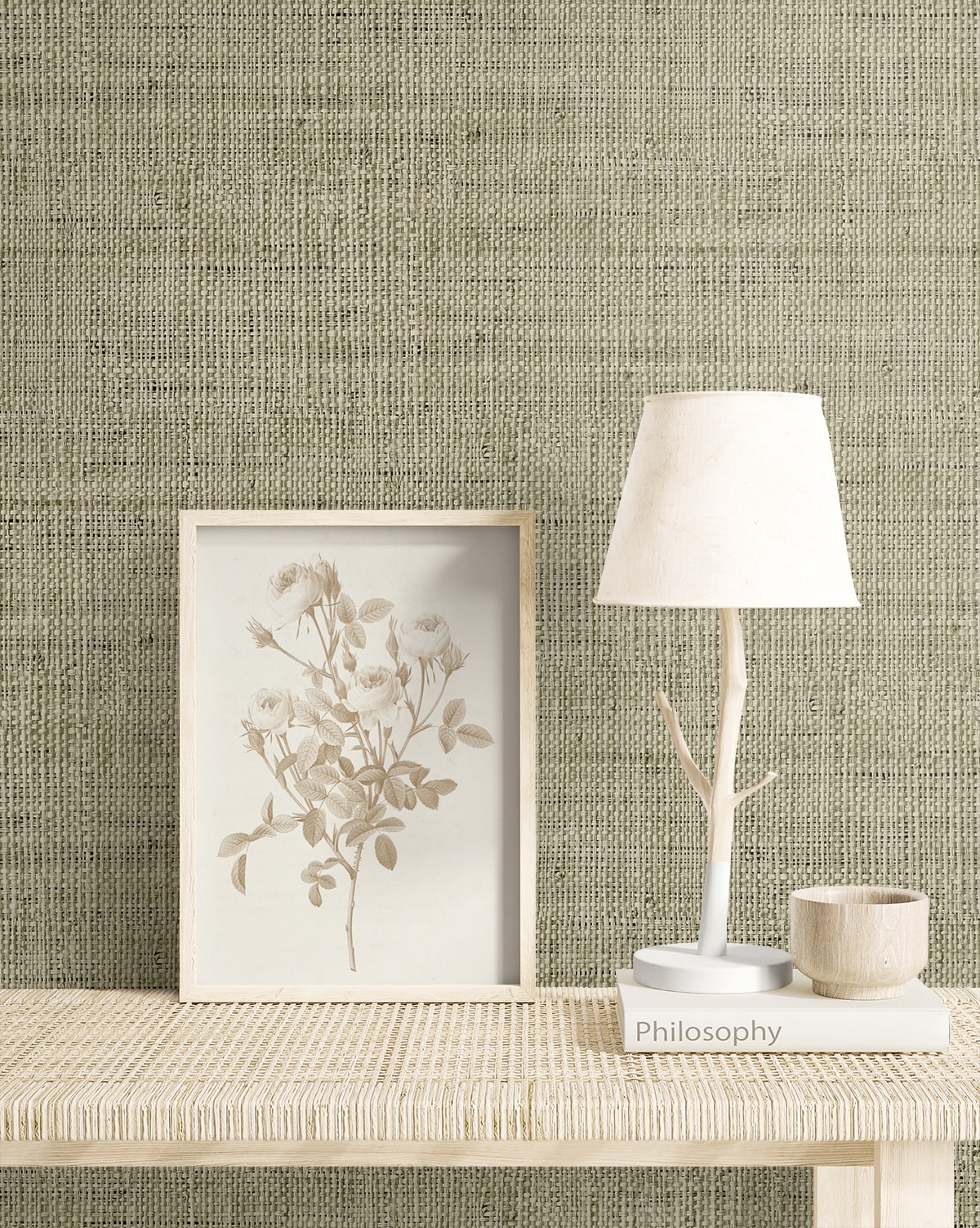 Raffia Wild Bind Faux Weave Embossed Vinyl Unpasted Wallpaper