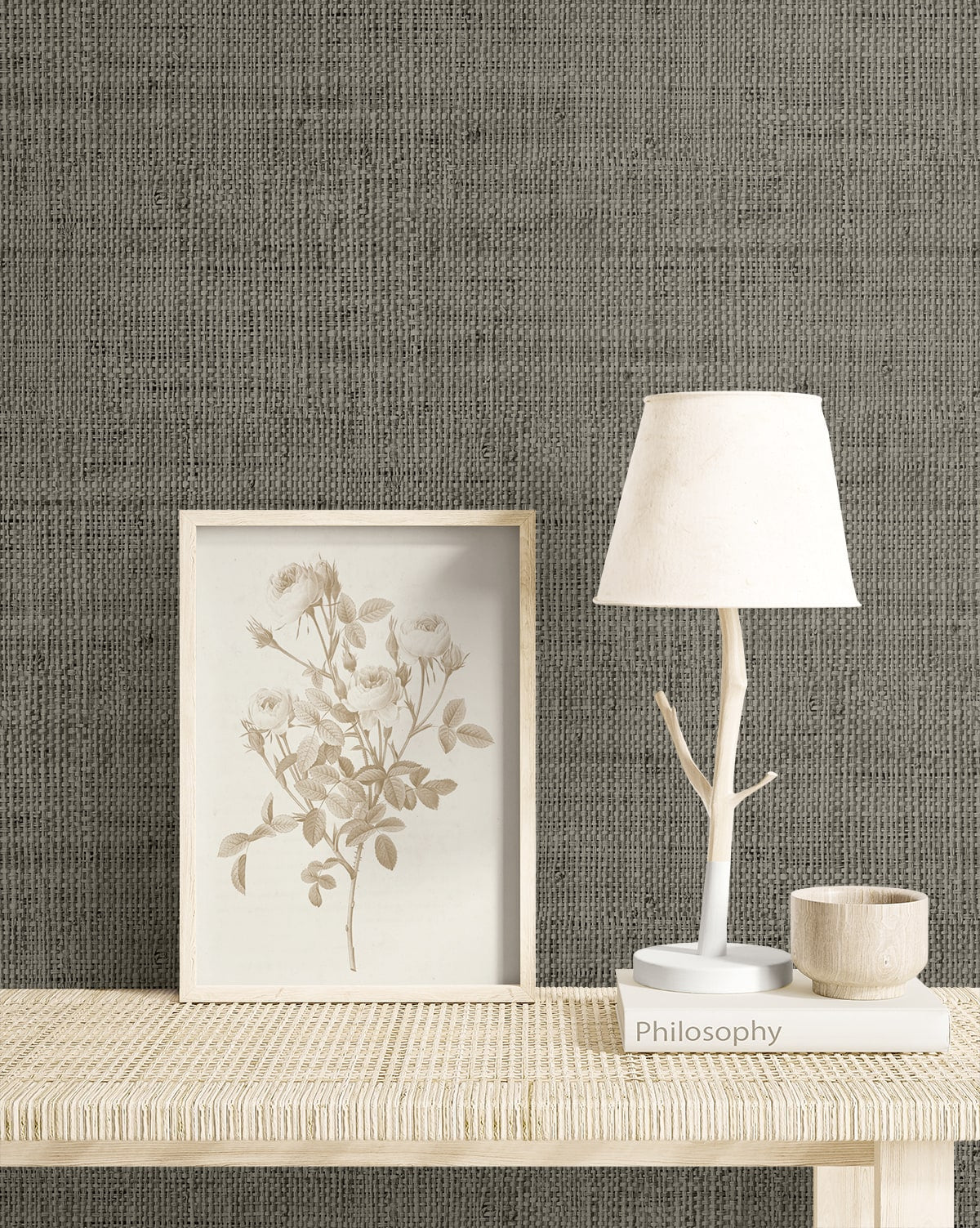 Raffia Wild Bind Faux Weave Embossed Vinyl Unpasted Wallpaper