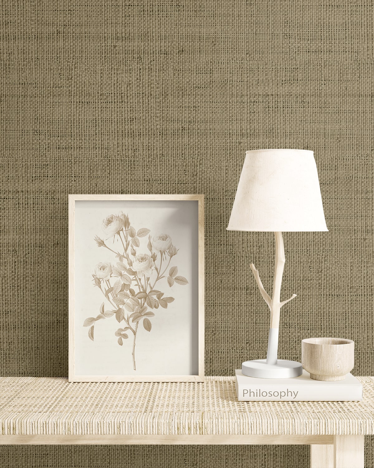Raffia Wild Bind Faux Weave Embossed Vinyl Unpasted Wallpaper