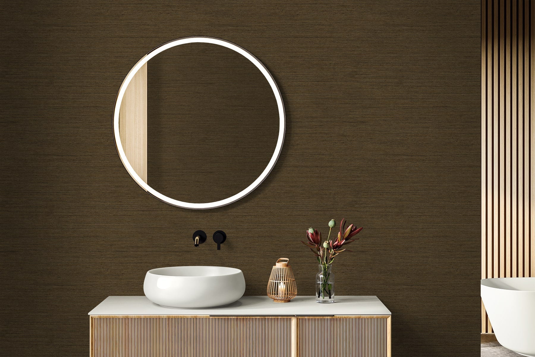 Raffia Threaded Faux Weave Embossed Vinyl Unpasted Wallpaper