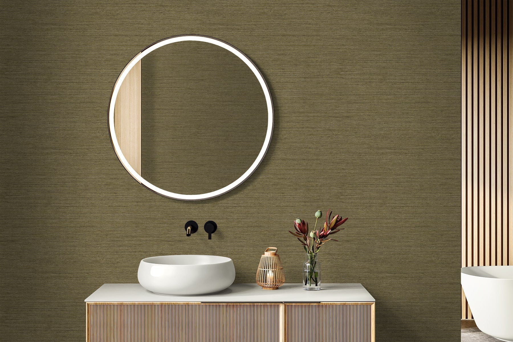 Raffia Threaded Faux Weave Embossed Vinyl Unpasted Wallpaper