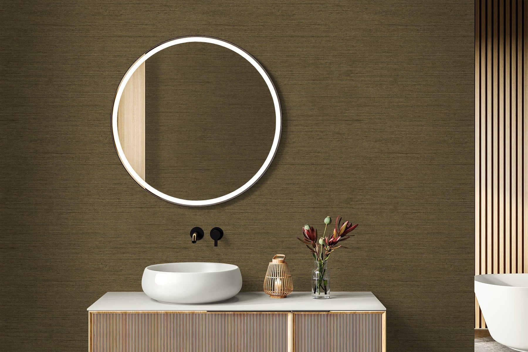 Raffia Threaded Faux Weave Embossed Vinyl Unpasted Wallpaper