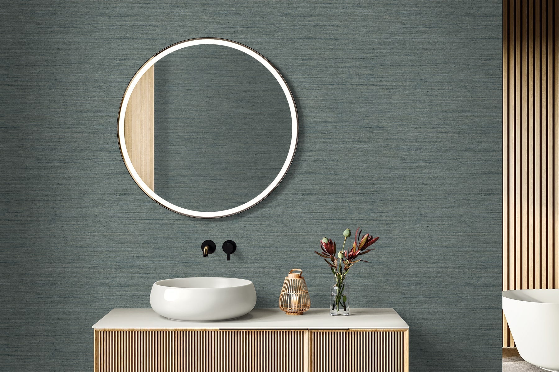 Raffia Threaded Faux Weave Embossed Vinyl Unpasted Wallpaper
