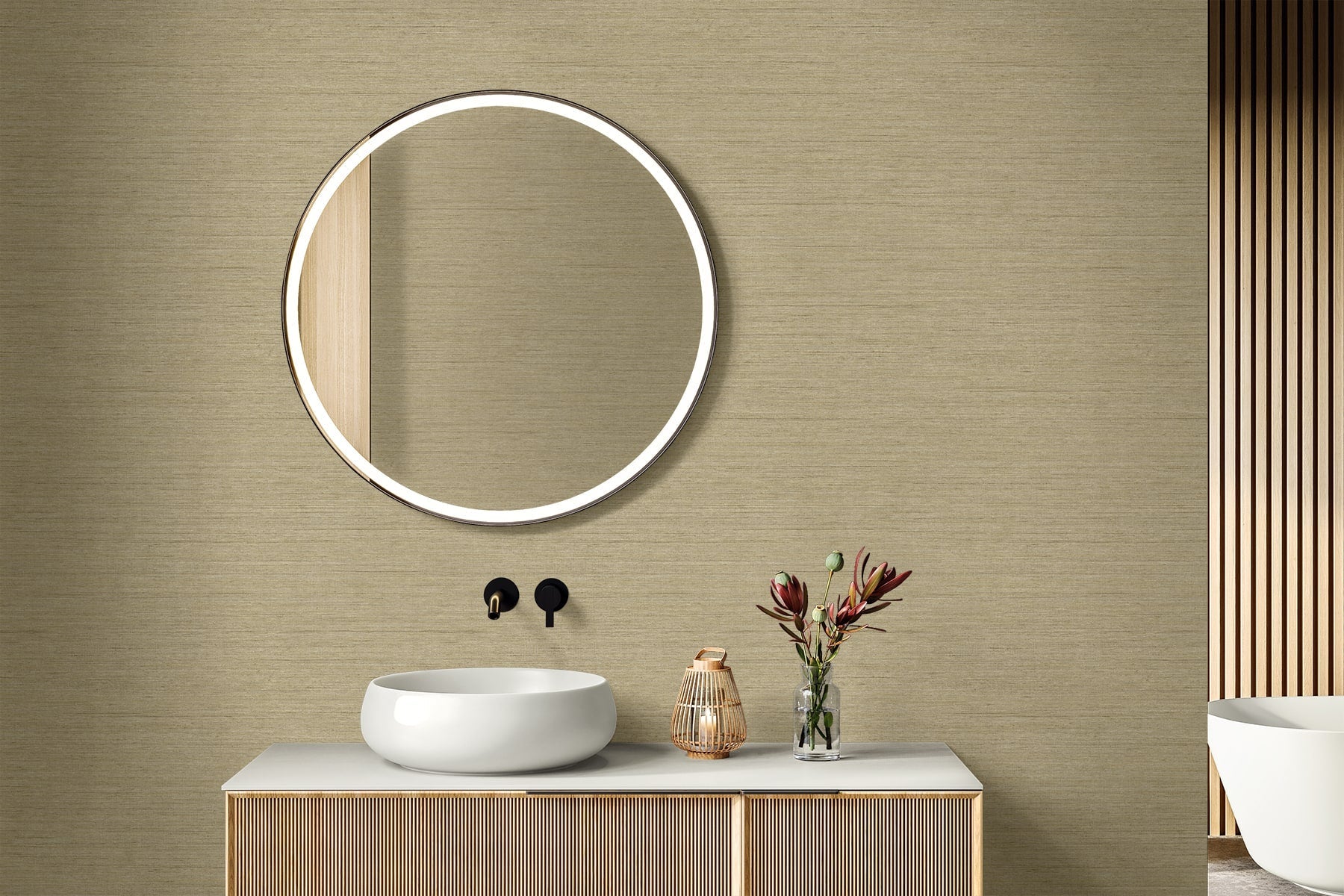 Raffia Threaded Faux Weave Embossed Vinyl Unpasted Wallpaper
