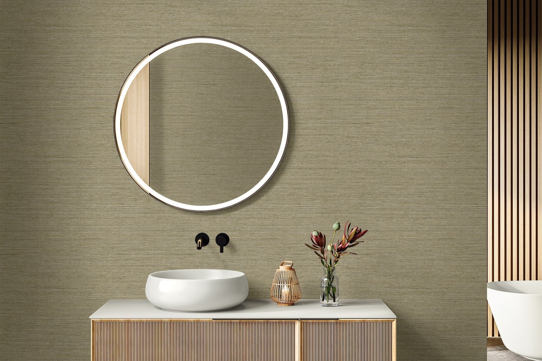 Raffia Threaded Faux Weave Embossed Vinyl Unpasted Wallpaper