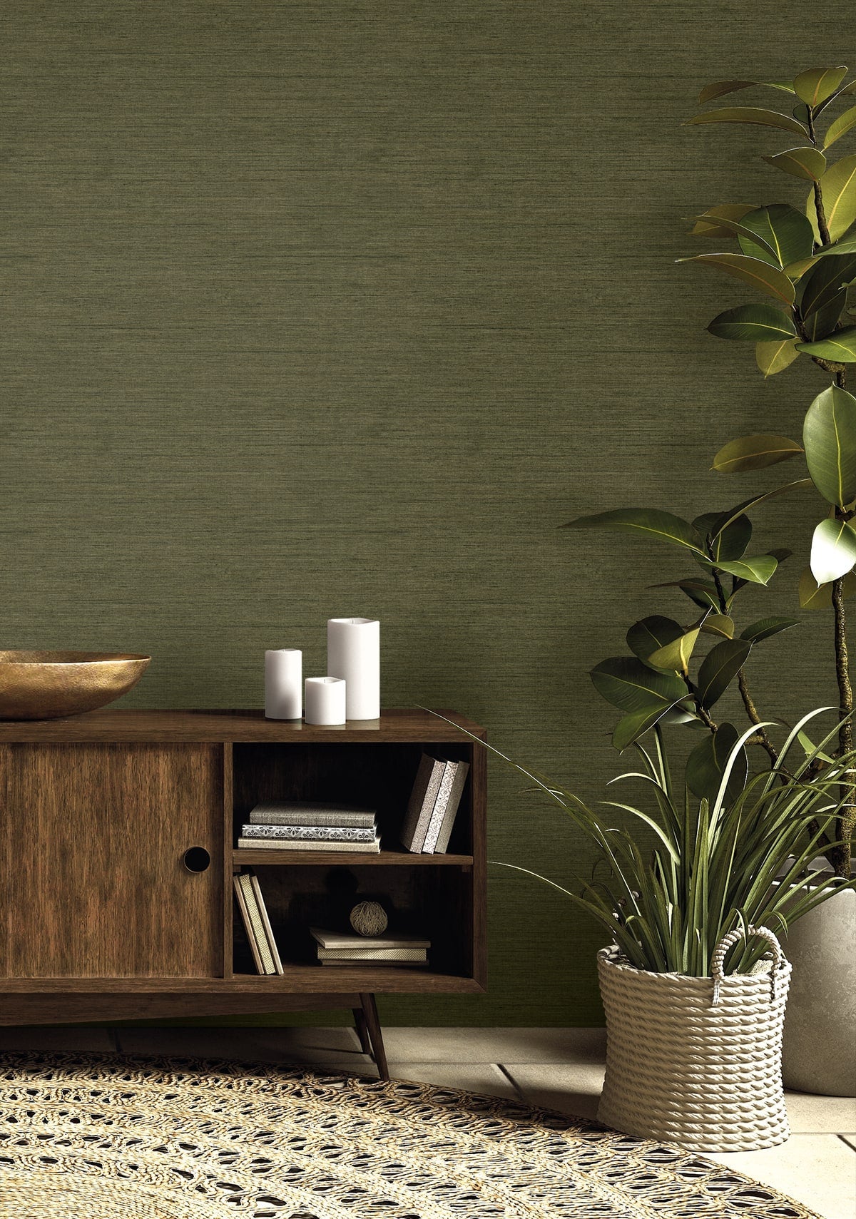 Raffia Threaded Faux Weave Embossed Vinyl Unpasted Wallpaper