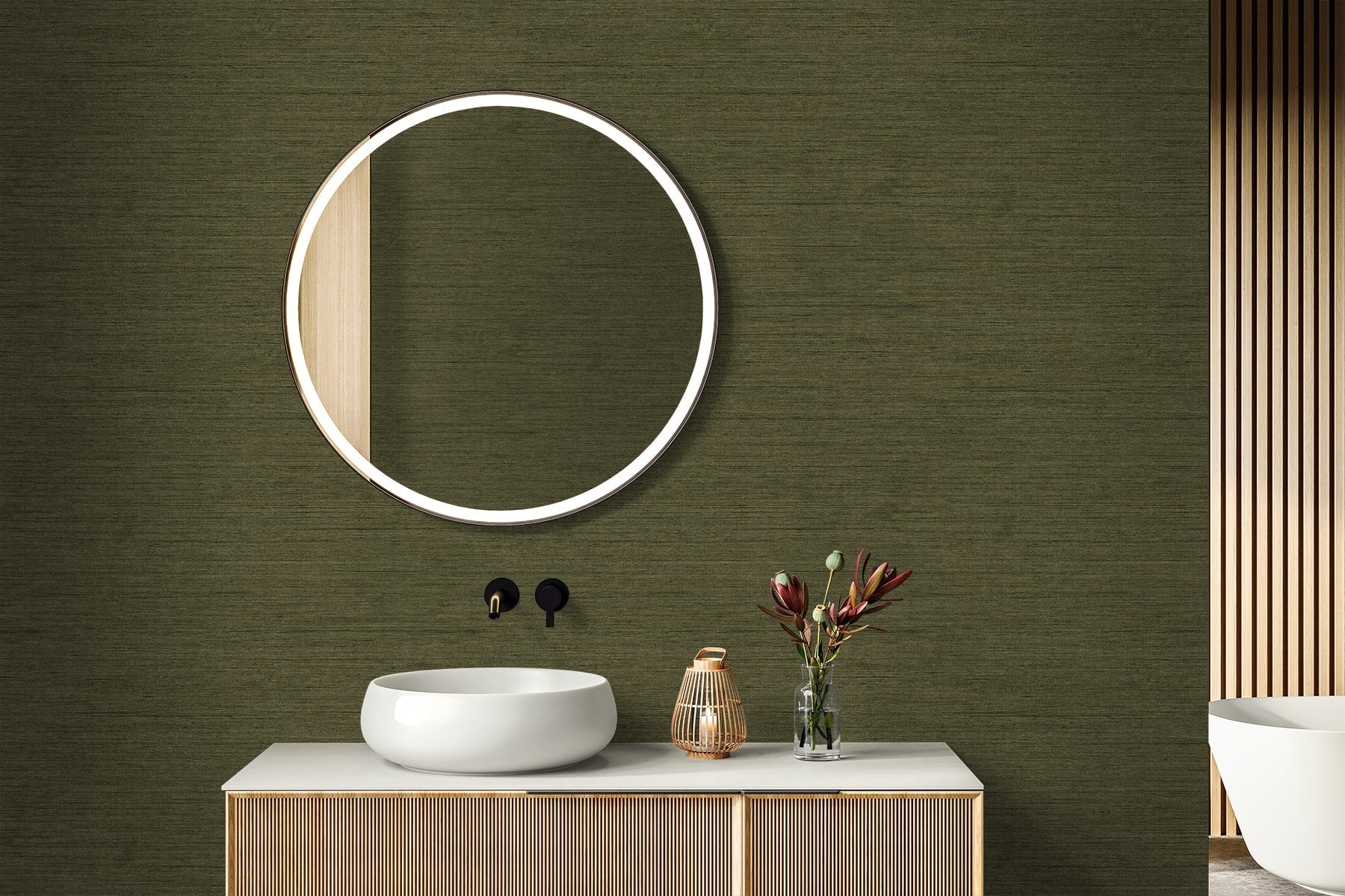 Raffia Threaded Faux Weave Embossed Vinyl Unpasted Wallpaper