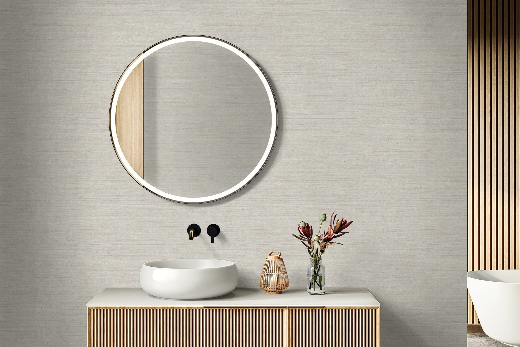 Raffia Threaded Faux Weave Embossed Vinyl Unpasted Wallpaper
