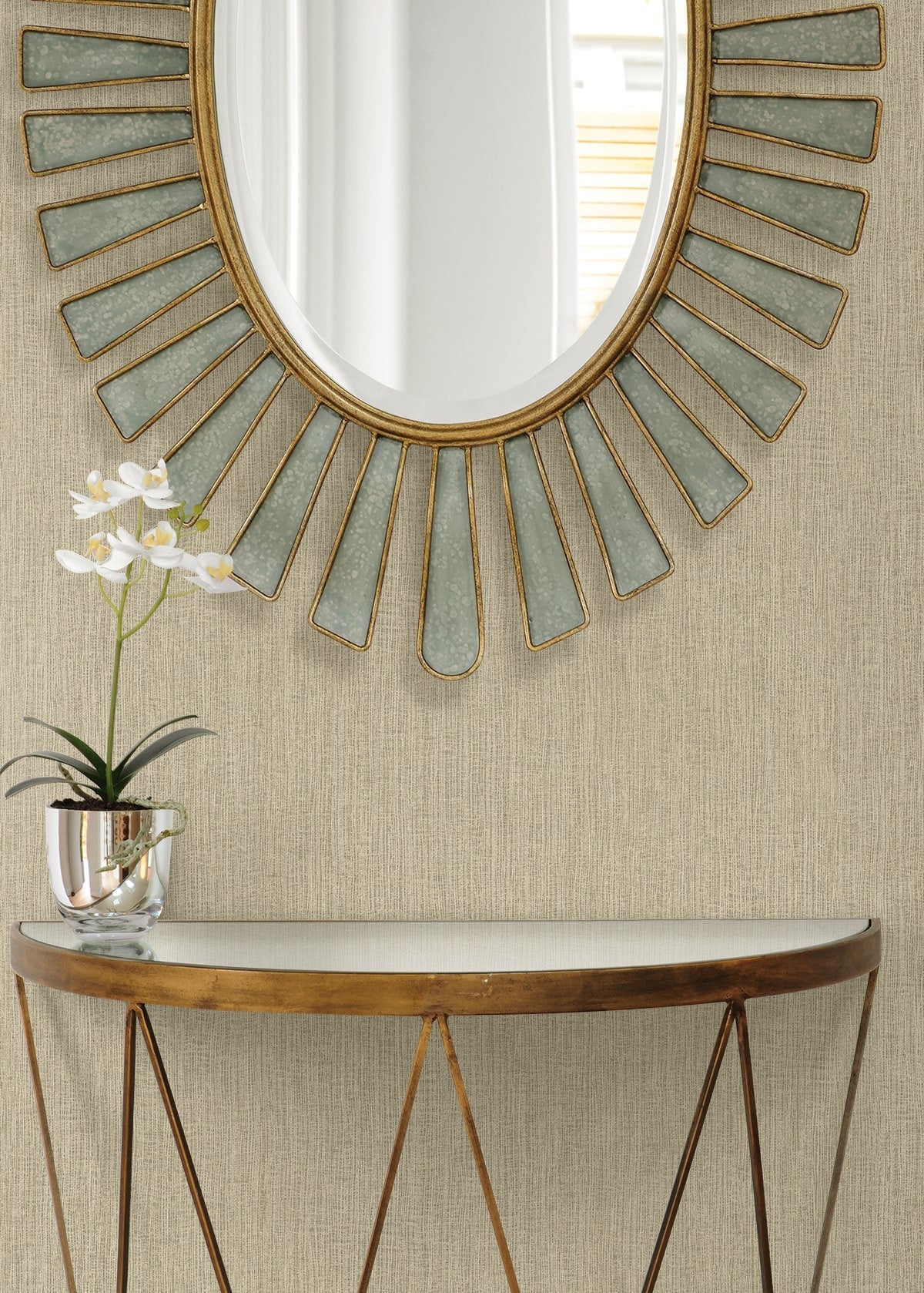 Raffia Natural Tether Embossed Vinyl Unpasted Wallpaper