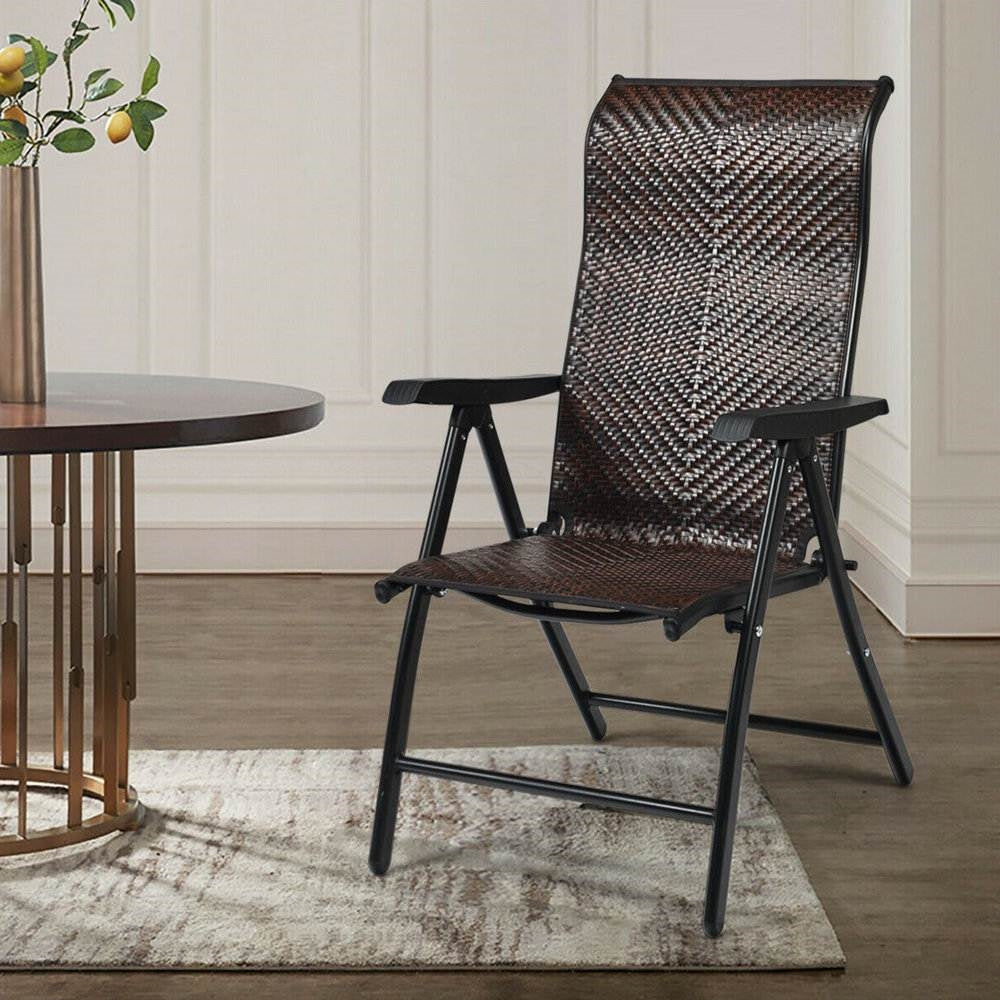 Outdoor, Dark Brown Rattan Folding Patio Chair