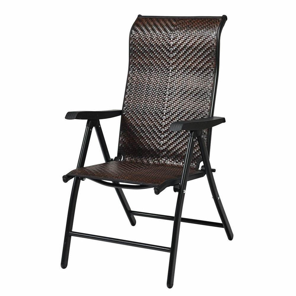 Outdoor, Dark Brown Rattan Folding Patio Chair