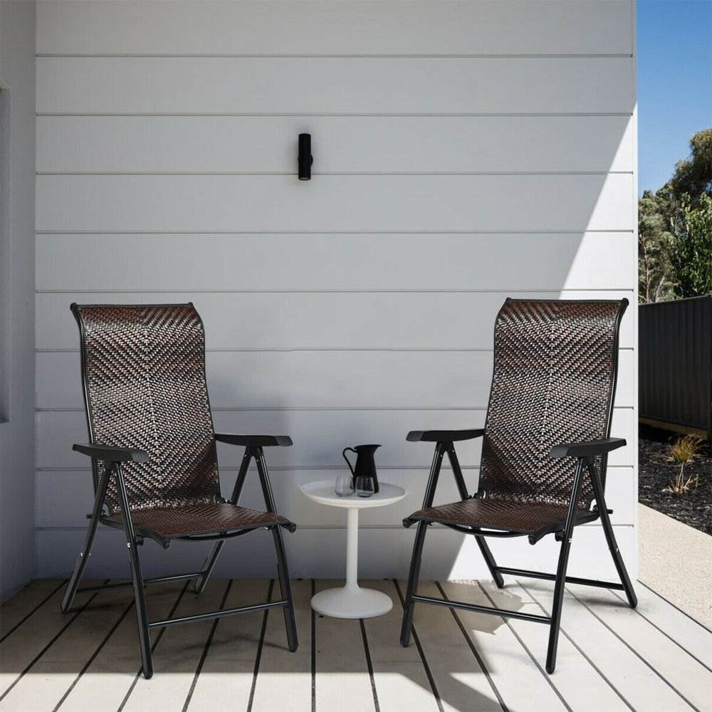 Outdoor, Dark Brown Rattan Folding Patio Chair