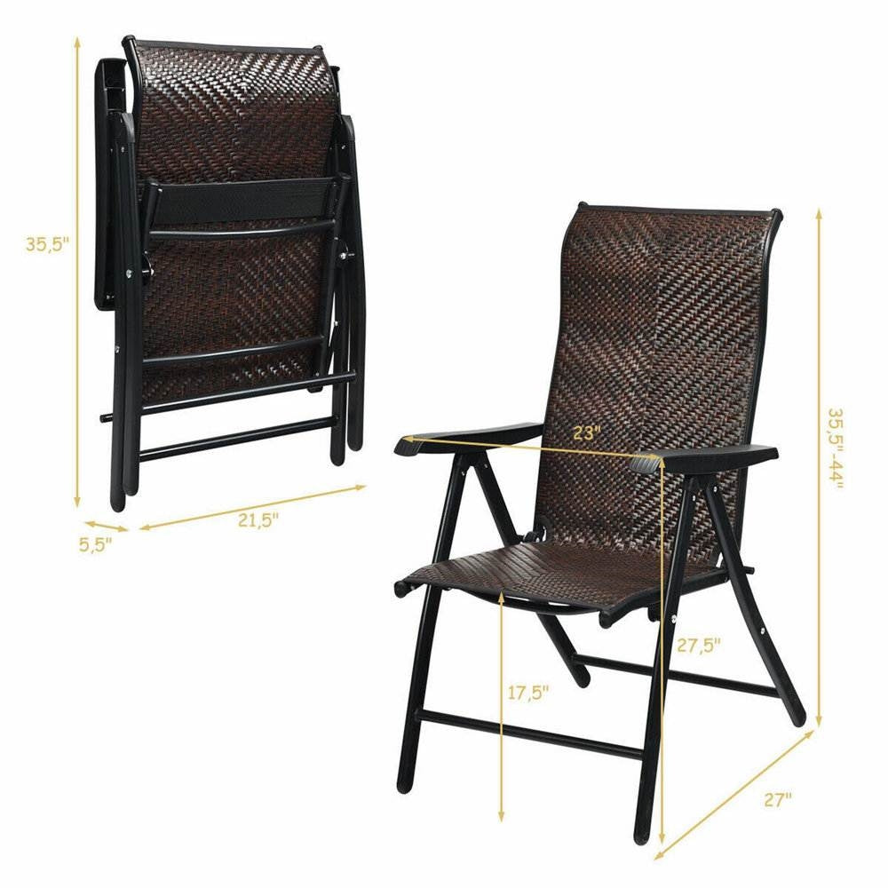 Outdoor, Dark Brown Rattan Folding Patio Chair