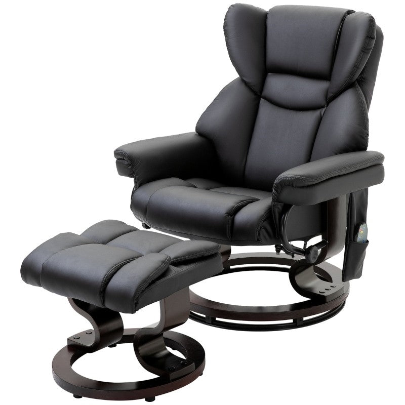 Adjustable Black Faux Leather Recliner Chair w/ Ottoman