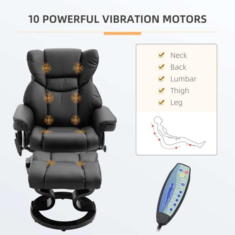 Adjustable Black Faux Leather Recliner Chair w/ Ottoman